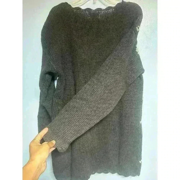 VTG 90s Kathie Lee Black Sweater Heart Embroidered Hand Knit cottagecore Small - Picture 8 of 9